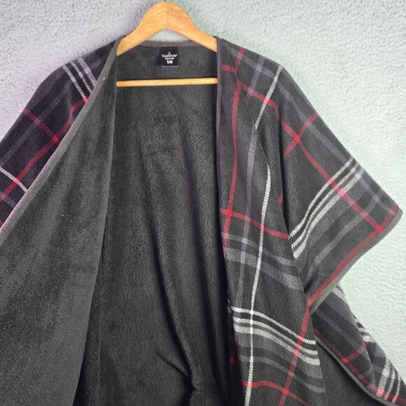 Cuddl Duds Plaid Fleece Poncho S M Dolman Sleeve Button Cozy Wrap Soft Fall - Picture 8 of 10